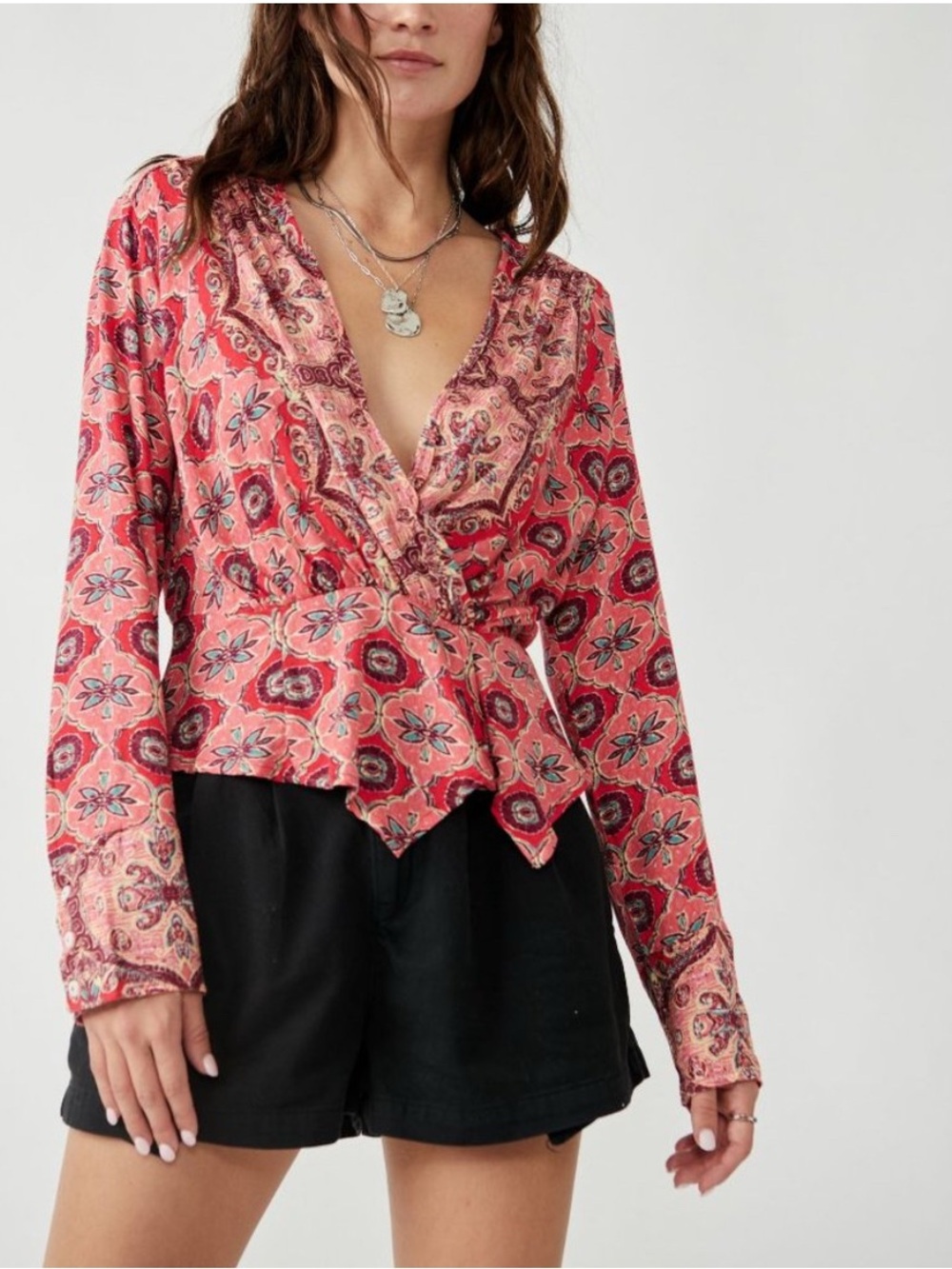 FREE PEOPLE Falling For You Peplum Top. Hibiscus Combo | Size Large